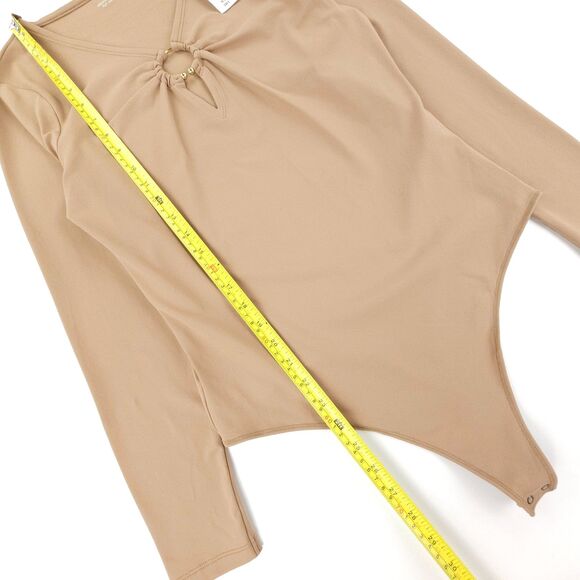 NWT Abercrombie Long Sleeve Seamless Fabric Keyhole Bodysuit Camel Tan 90s Y2k - Picture 3 of 9